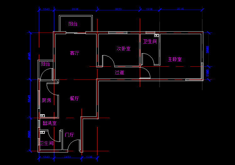 中等户型装修前建筑平面图