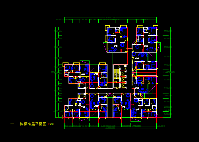 一梯多户住宅标准层建筑施工图纸